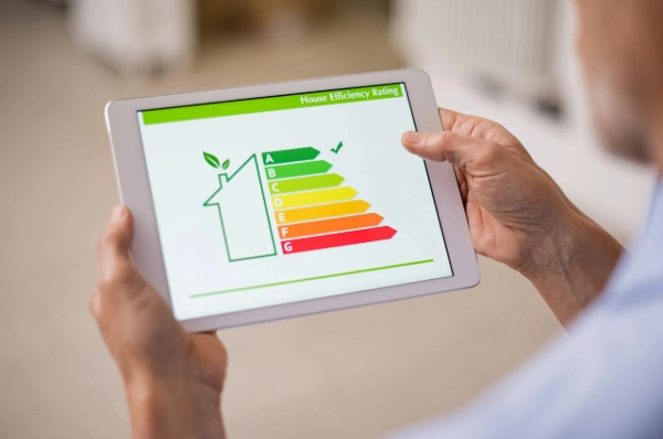 persona revisando en su Tablet la eficiencia energética