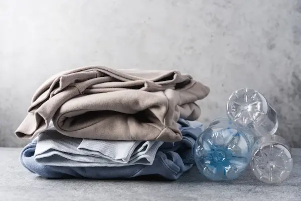 ropa doblada y botellas de plastico, el futuro de la moda